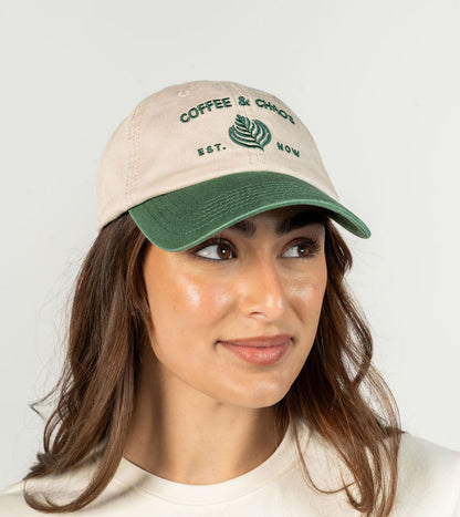 Coffee & Chaos Cap - Forest Green/Cream