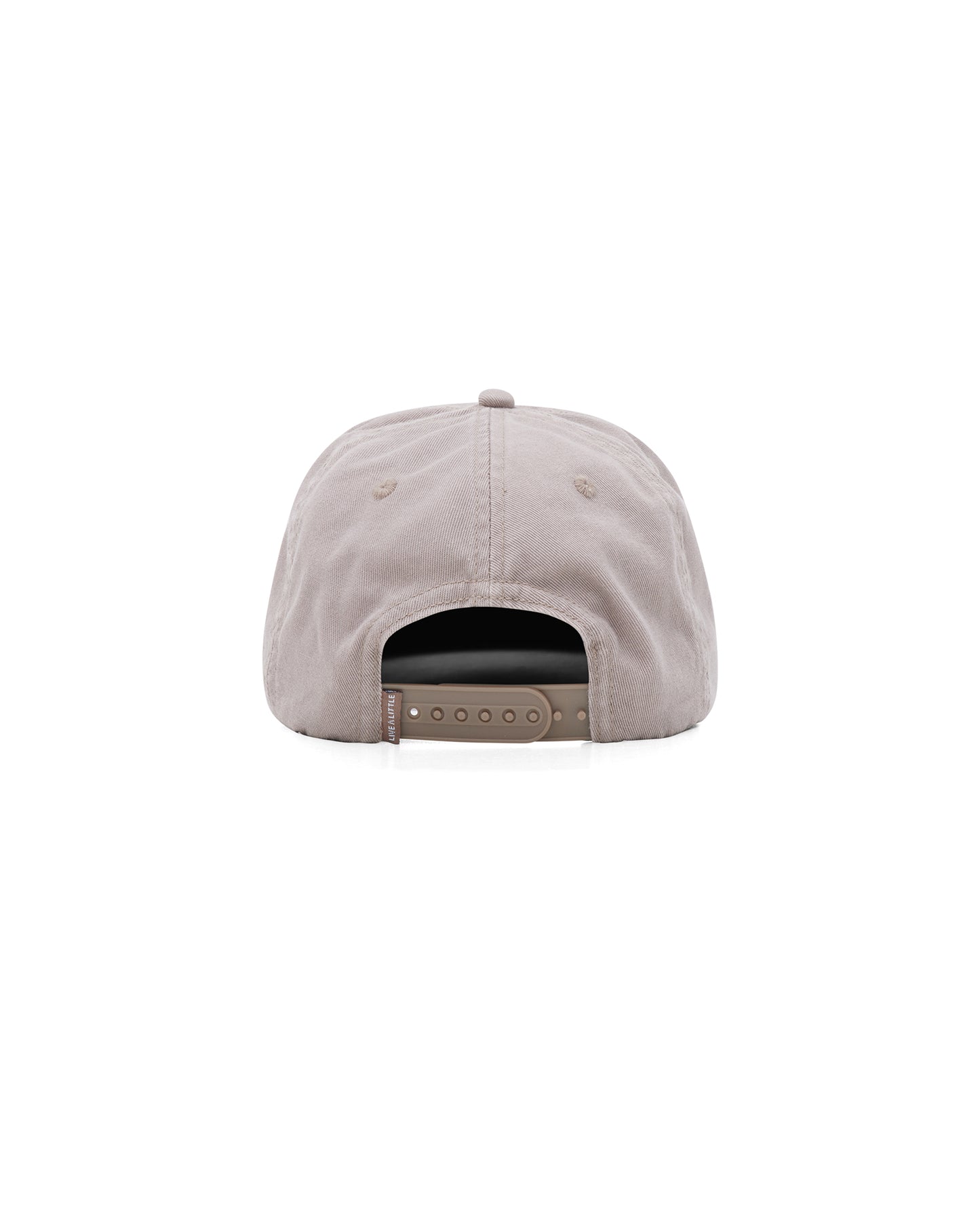 Off Grid brown 5-panel cap with adjustable snapback closure – back view