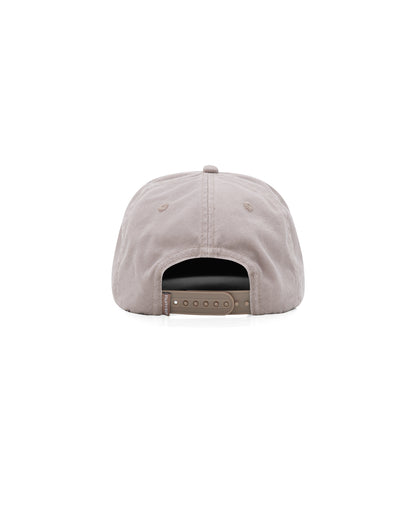 Off Grid brown 5-panel cap with adjustable snapback closure – back view