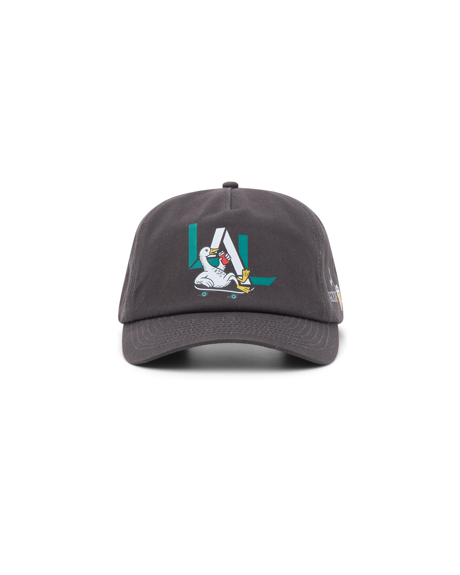 Goose Juice black 5-panel cap with front embroidery – front view