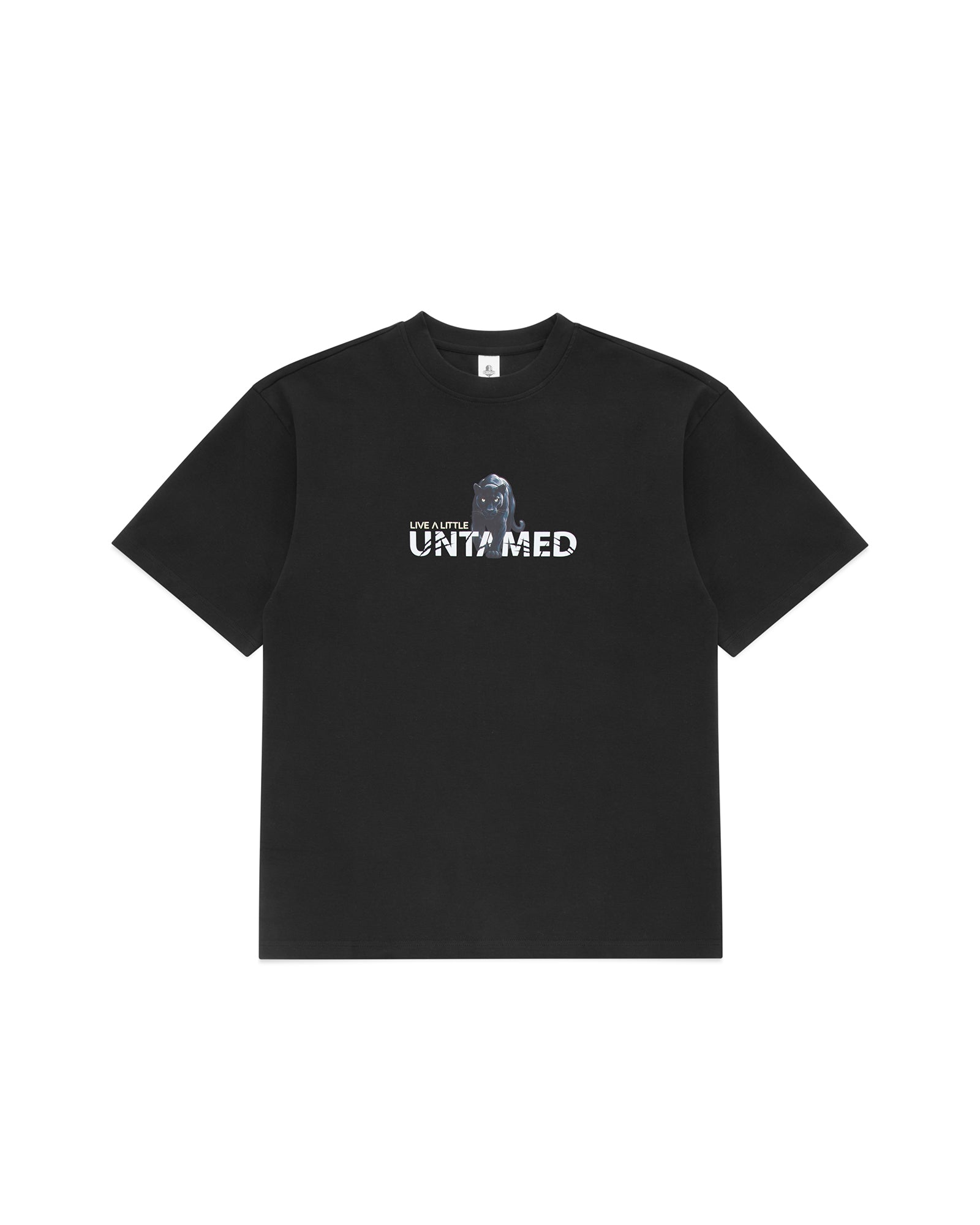 Untamed black heavyweight organic cotton t-shirt with front panther graphic – front view
