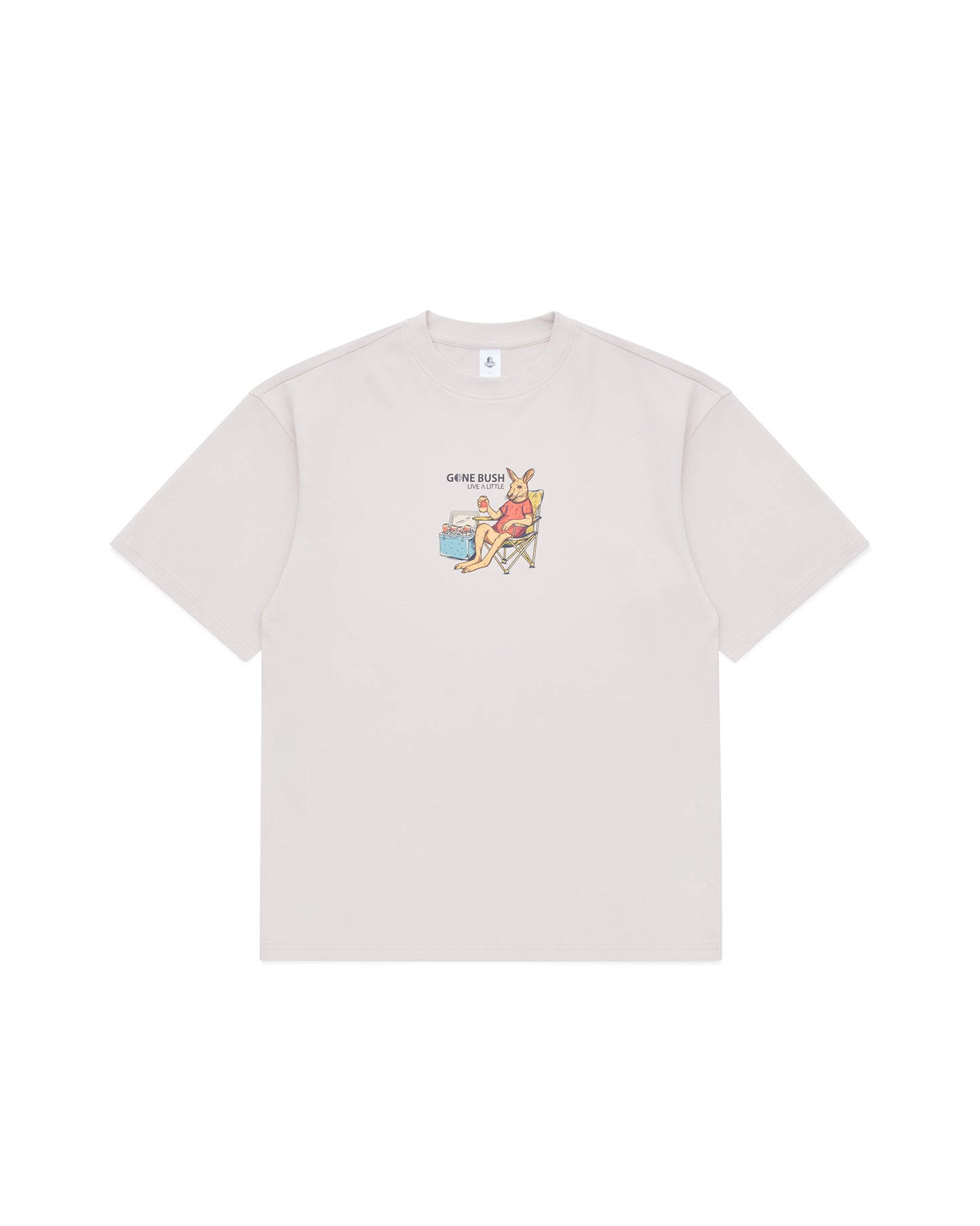 Gone Bush white heavyweight organic cotton t-shirt with kangaroo graphic – front view