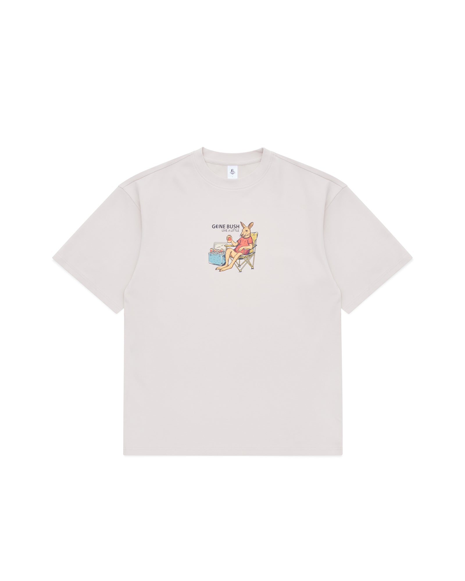 Gone Bush white heavyweight organic cotton t-shirt with kangaroo graphic – front view