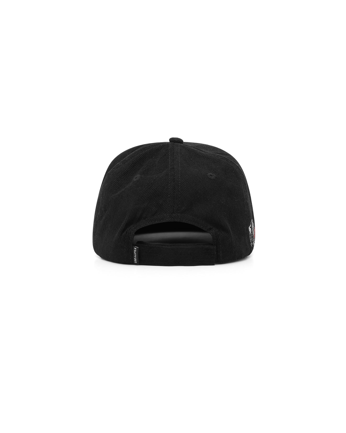 Untamed black 5-panel cap with adjustable velcro strap – back view