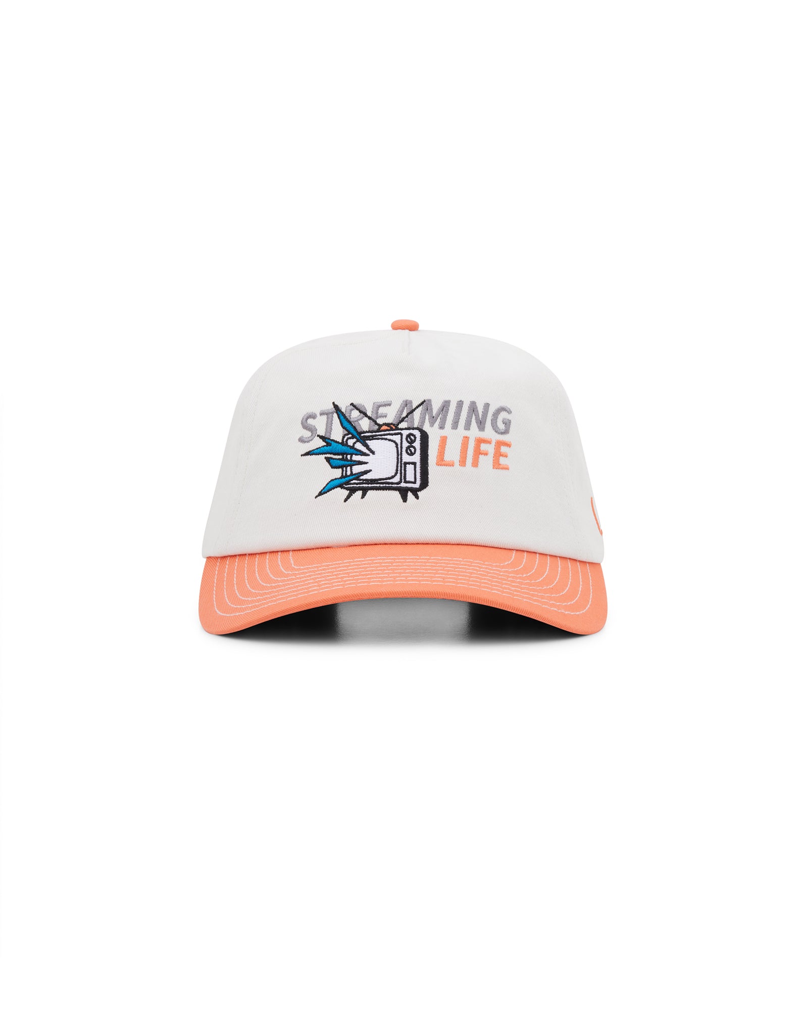 Streaming Life Cap coral brim white crown baseball cap front view