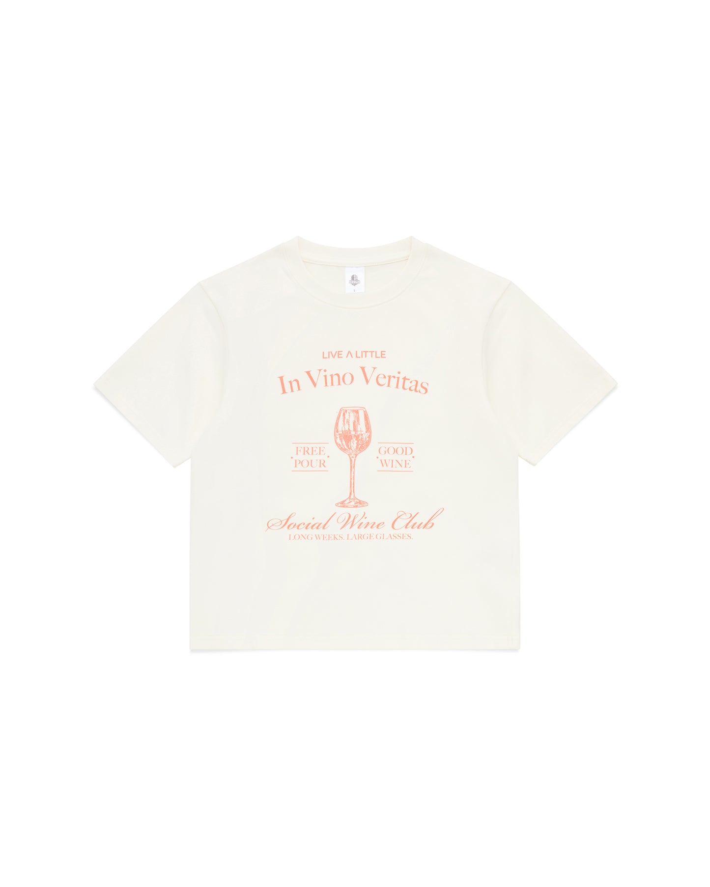 Social Wine Club print detail on off white women’s boxy t-shirt