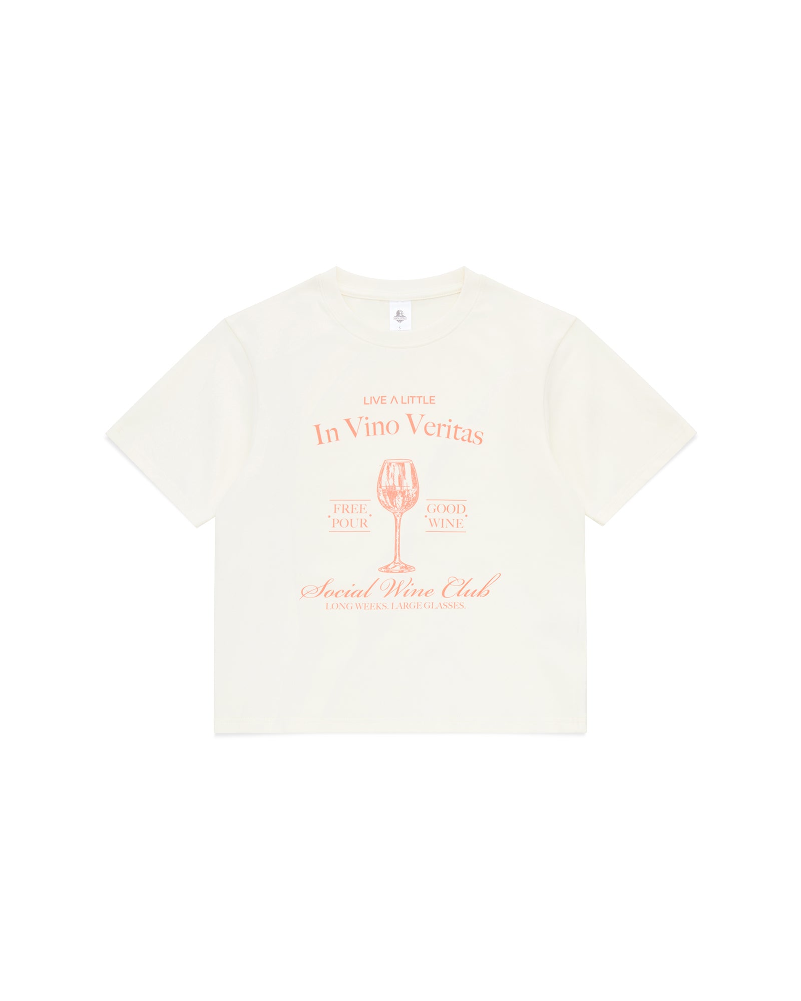 Social Wine Club print detail on off white women’s boxy t-shirt