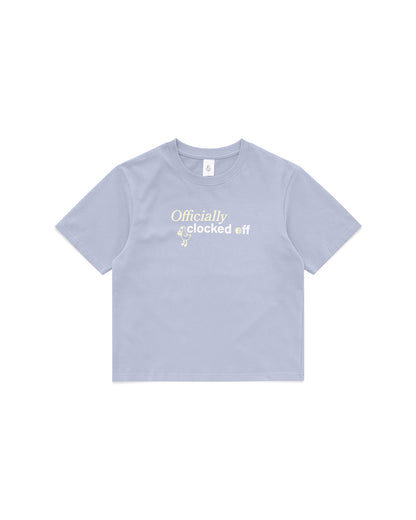 Clocked Off women’s boxy fit t-shirt light blue front view