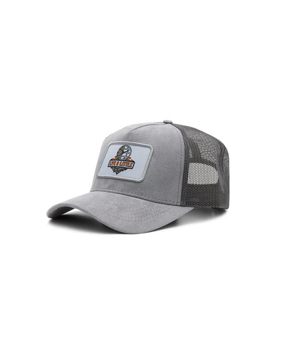 Live A Little grey trucker hat side view with mesh back
