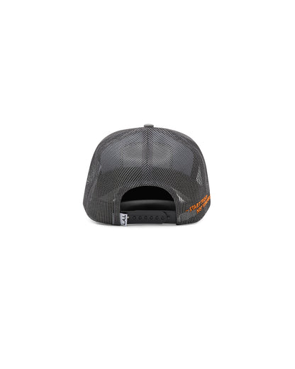 Live A Little grey and black mesh trucker cap back view