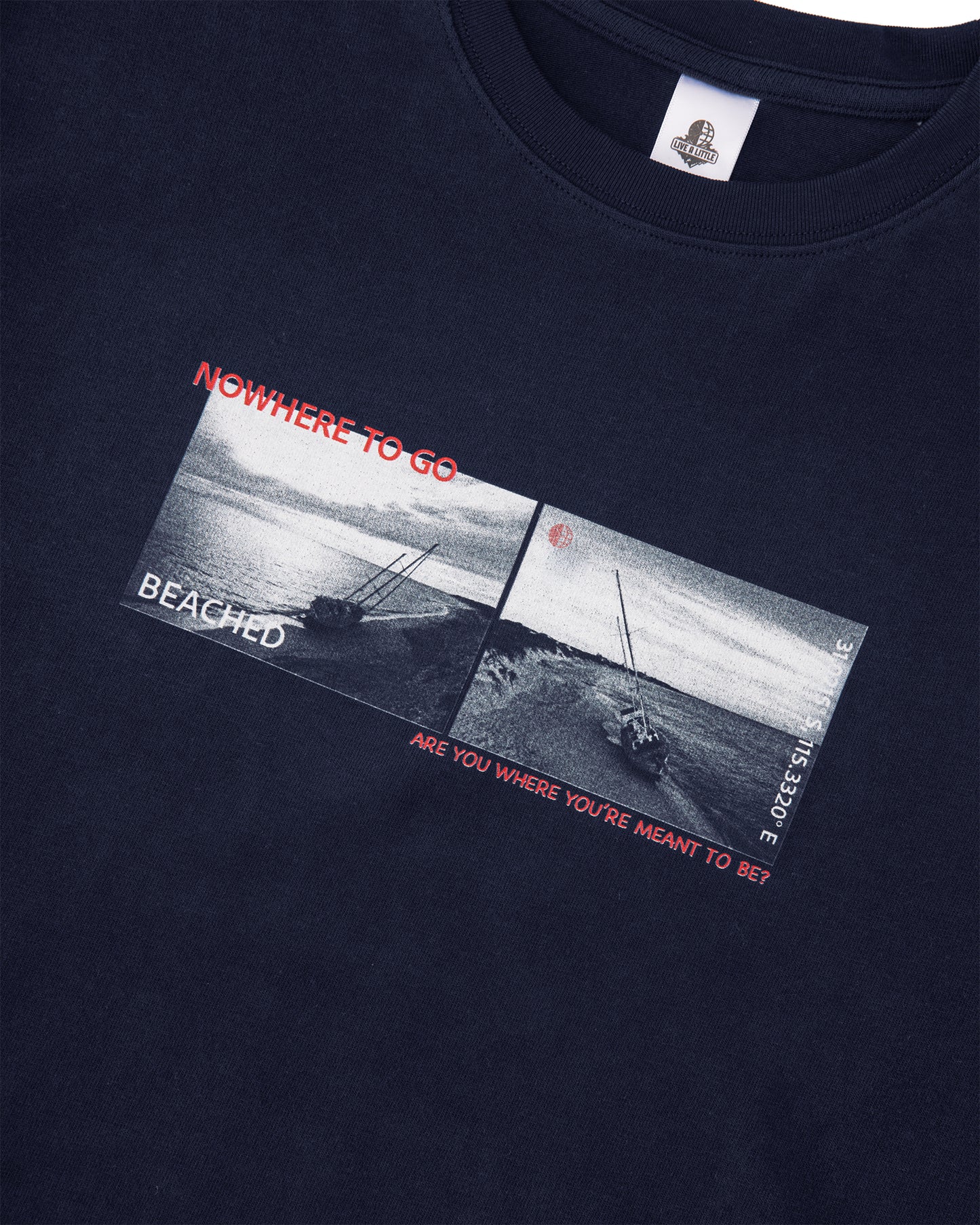 Beached yacht graphic detail on navy t-shirt